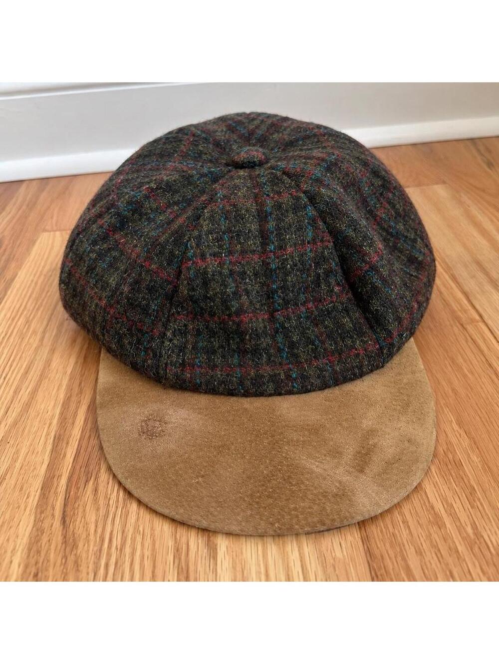 Vintage Harris Tweed Wool Cap Genuine Suede Brim Made in USA S/M Plaid